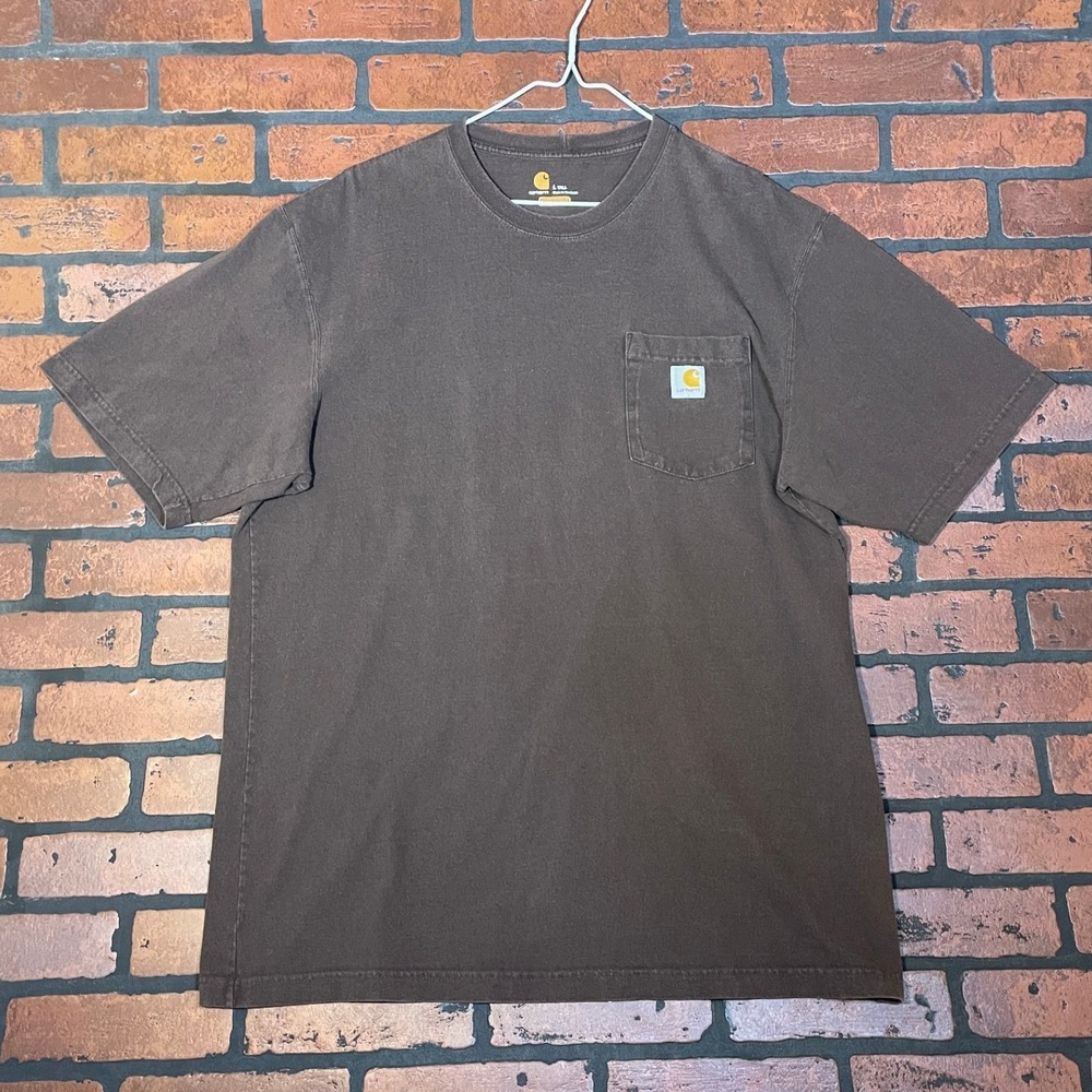 Carhartt Men's L Tall Brown Short‎ Sleeve Pocket Tee Logo Original Fit Workwear